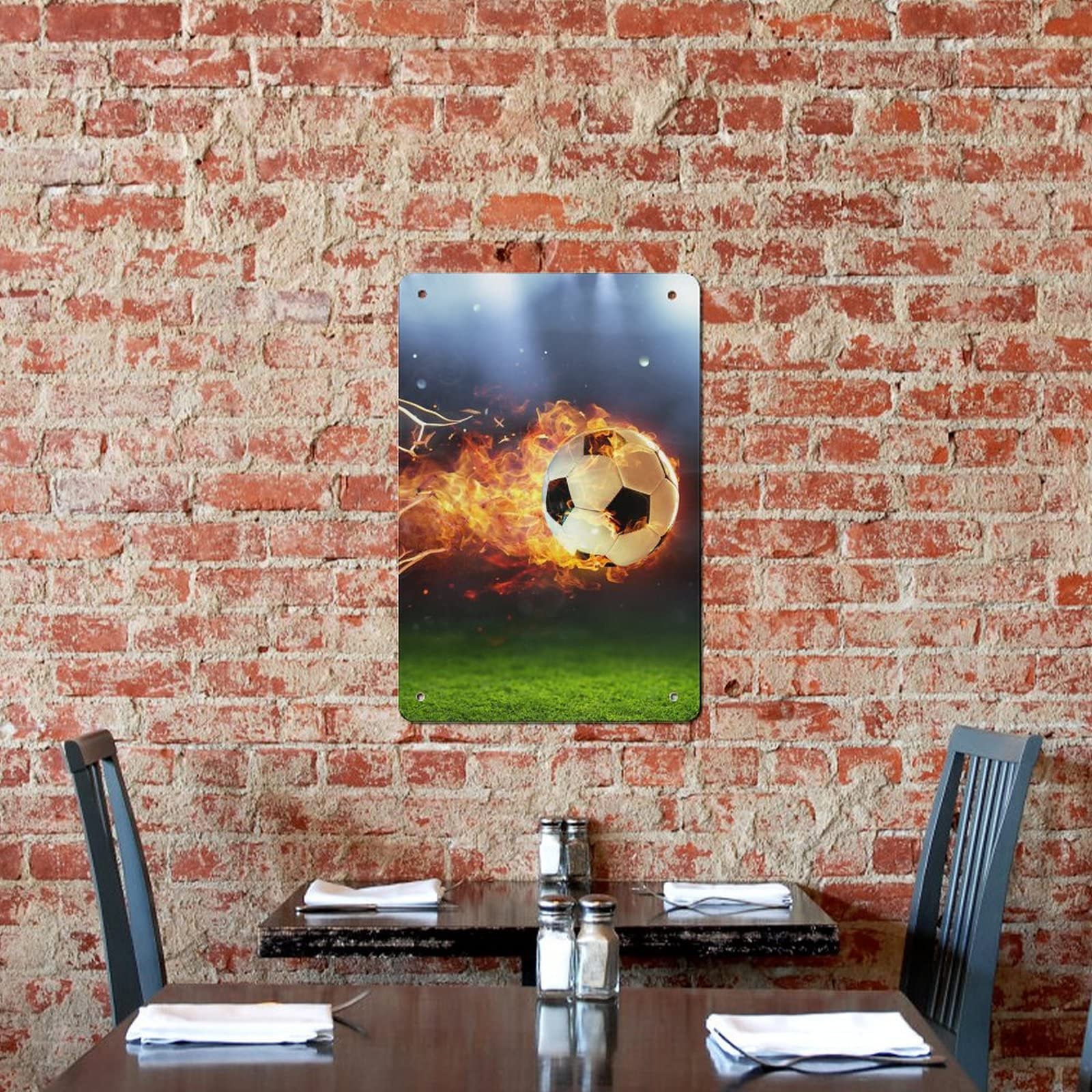 Amazon.co.jp: 燃えるようなサッカー ボールのゴール 錫ぶら下げ絵画